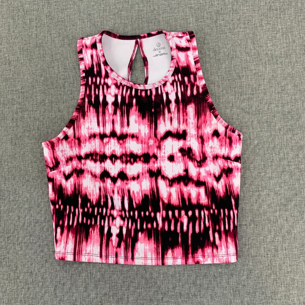 Decree Athletic Tie Dye Crop Top‎ Medium Pink White Sleeveless Round Neck